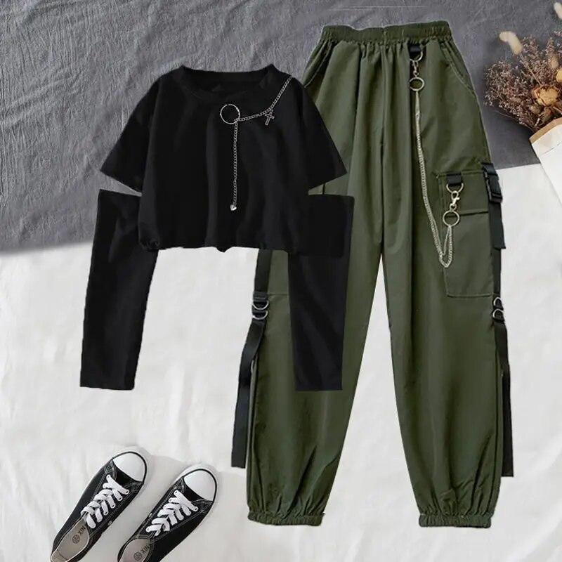 Damen-Overall-Anzug im Western-Stil, gutaussehendes, cooles Mädchen, dominanter, zweiteiliger All-Match-Anzug L olivgrün schwarz