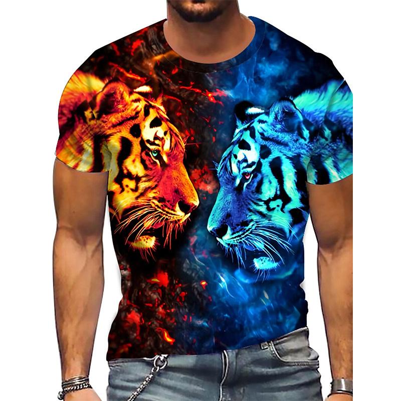 Neue Sommer Herrenmode T-shirt Persönlichkeit Tiefblauen Kristall Tiger Gedruckt männer T-shirt Top 7XL navy blau