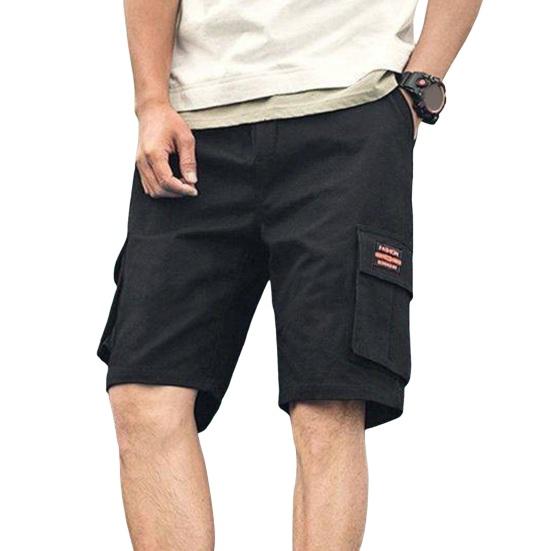 Herren-Cargo-Shorts in Übergröße, locker, einfarbig, mit mehreren Taschen, gerade, weich, atmungsaktiv, Taschen mit mittlerer Taille, schnell trocknende knielange Shorts L schwarz
