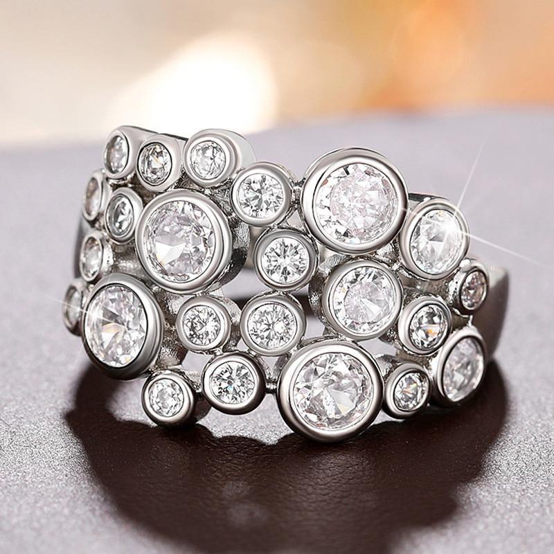 Neue Mode Frauen Ringe Bling Bling Zirkonia Kristall Luxus Hochzeit Verlobungsringe für Dame Sterling Schmuck 9 gray