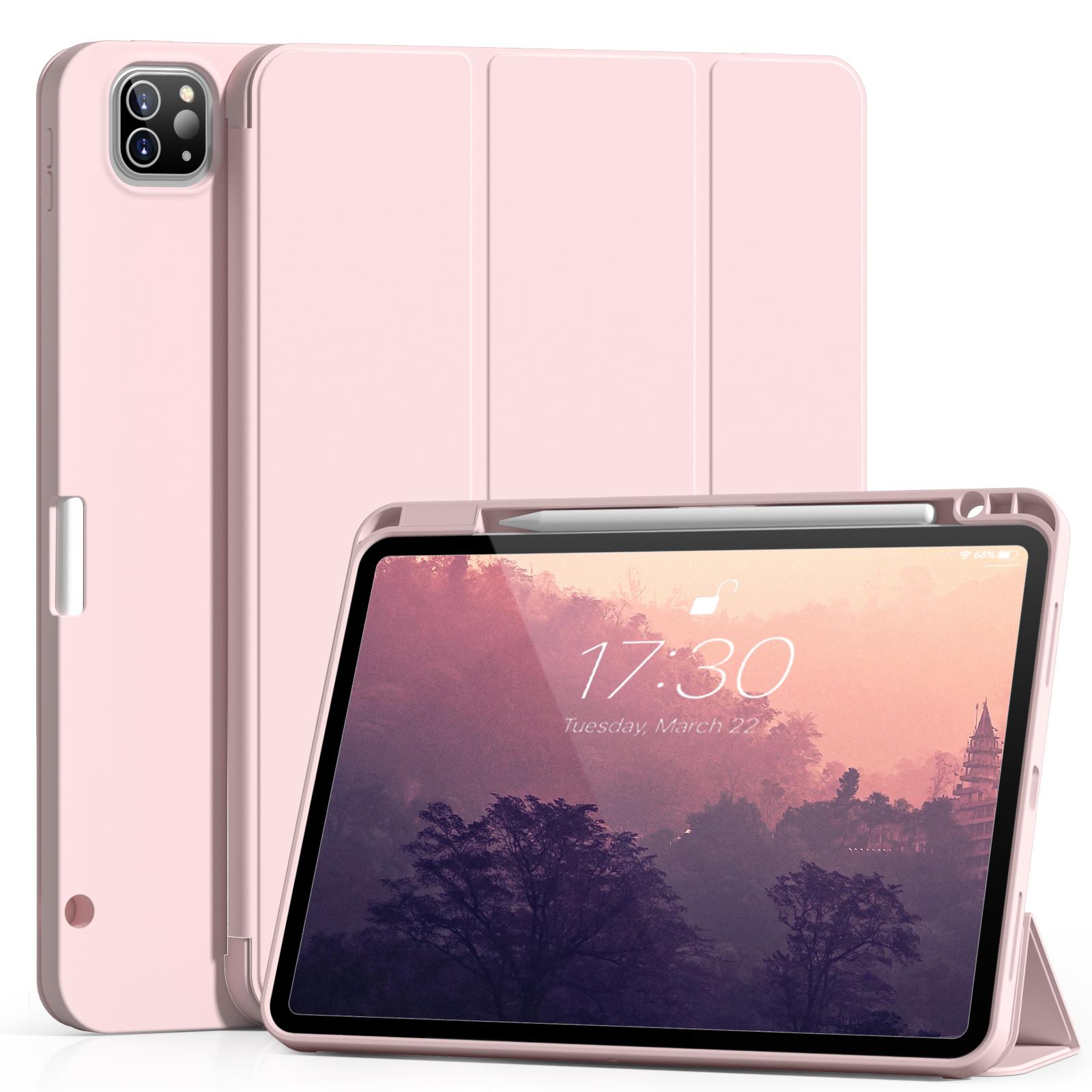 Lederhülle für IPad Pro 11 12,9 Zoll mit Stifthalter, Hülle für IPad Air 4/5. Generation 10,9 Zoll Mini 6, weiche, schlanke TPU-Tablet-Abdeckung iPad 10th 2022 rosa