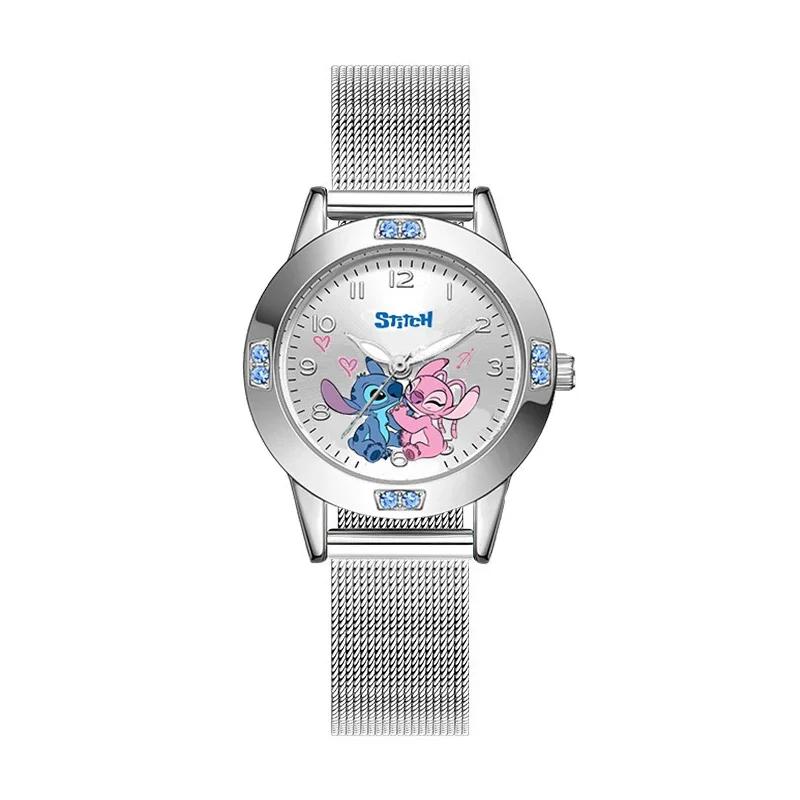 Disney Stitch Uhren Süße Uhren Verschiedene Stile Cartoon Diamantdekoration Lederuhren Geschenke gray