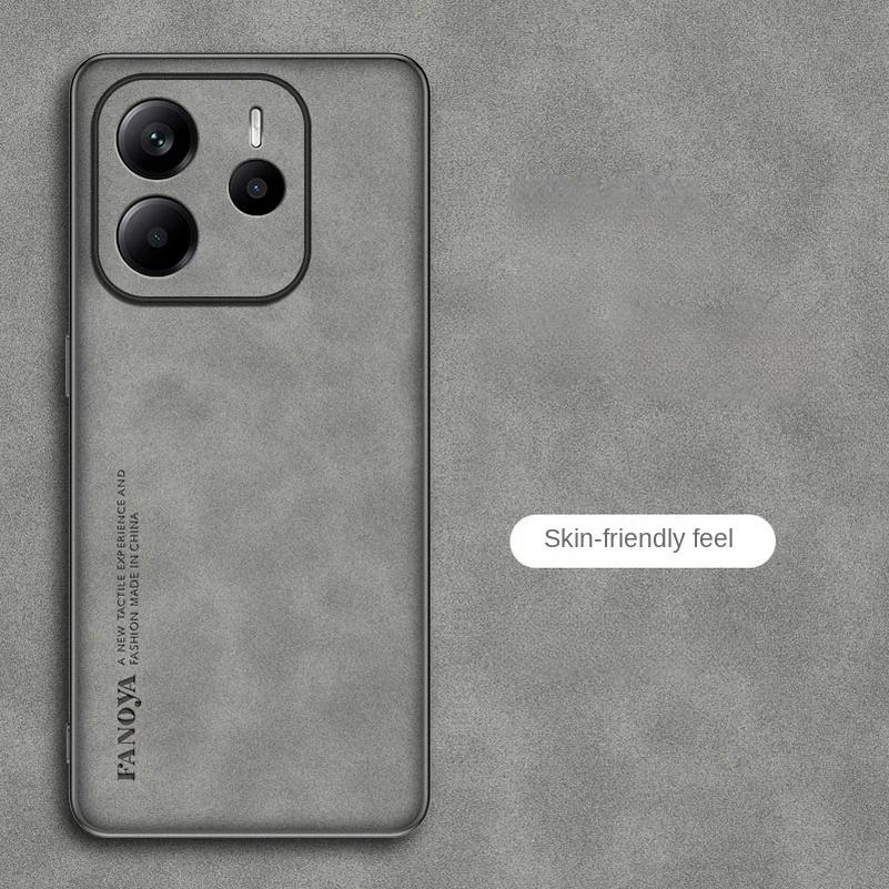 Note 14 Luxus-Handyhülle aus Schaffellleder und Silikon für Xiaomi Redmi Note 14 Pro Plus Note 14 4G 5G Matte Anti-Shock-Rückseitenabdeckung Stoßstangenschale Redmi Note 14 Pro 5G graue