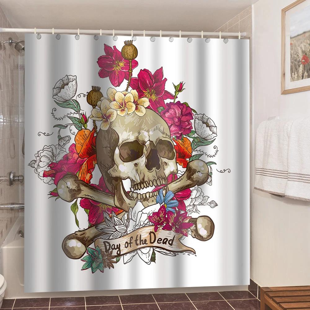 Totenkopf Duschvorhang Wasserdichtes Polyestergewebe Gothic Halloween Sexy Frau Liebesdruck Duschvorhang cortina de la ducha 150X180CM