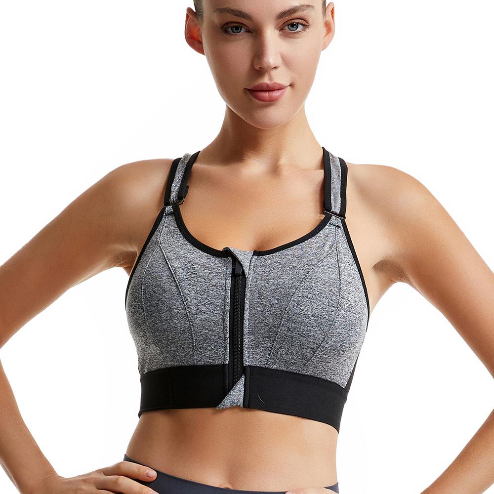 Damen Sport BH Übergröße Kreuzmuster Stoßfest Frontreißverschluss Kabellose Unterwäsche Laufweste für Frauen Yoga Sport BH Dessous Fitness Bralette 4XL grau