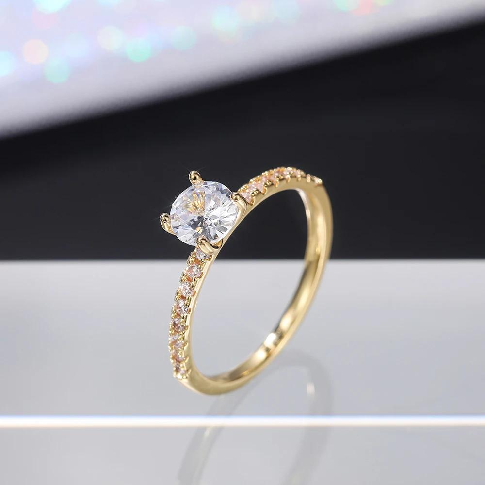 Huitan Klassischer 4-Krallen-Design, runder Zirkonia, Verlobungsringe für Frauen, 3 Farben erhältlich, schlichter Brautschmuck, Sale 6 gray
