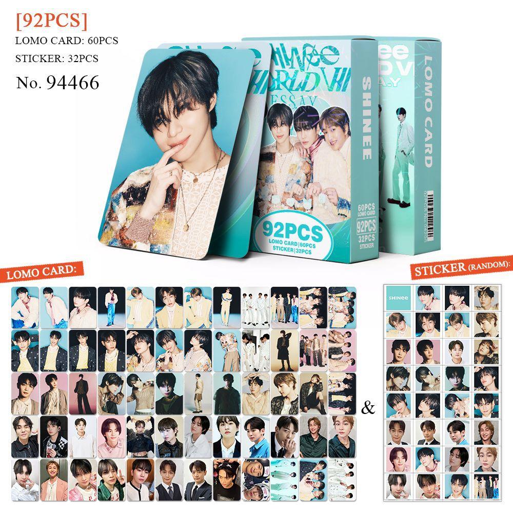 92 Stück/Box Kpop Shinee Neues Album LOMO Karten 32 Sticker 60 Karten Poet l Künstler Jonghyun Kibum Minho Taemin Onew Fans Sammlung Geschenk (as the picture,5.4x8.6cm) blue