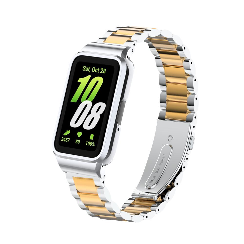 Armband + Hülle für Samsung Galaxy Fit 3 SmartWatch Zubehör für Samsung Galaxy Fit 3 Metallarmband Schutzhülle Abdeckung Rahmen For Samsung Galaxy Fit 3 silber/gold