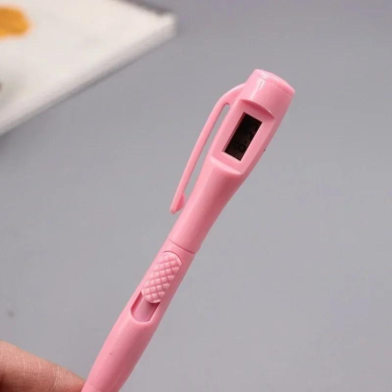 Kreativer Kugelschreiber mit elektronischer Uhr für den Bürouhrtest, Schulbedarf, blaue Kugelschreiber, koreanisches Briefpapier Blue rosa