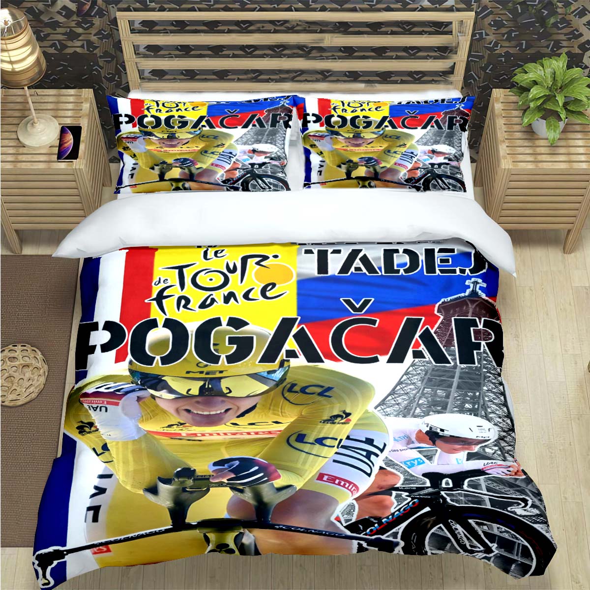 Moderne Mountainbike Ttadej Pogacar Druck Bettwäsche Sets Bettenzubehör Set Bettbezug Bettdecke Set Bettwäsche Set Luxus Geschenk 180*220cm 3pcs