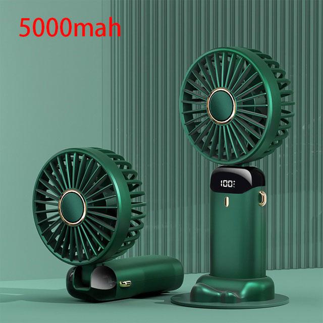 Tragbarer 5000/8000-mAh-Ventilator mit intelligenter LED-Digitalanzeige, 5-fach einstellbarer, über USB wiederaufladbarer Mini-Handhalsventilator 5000mah grün