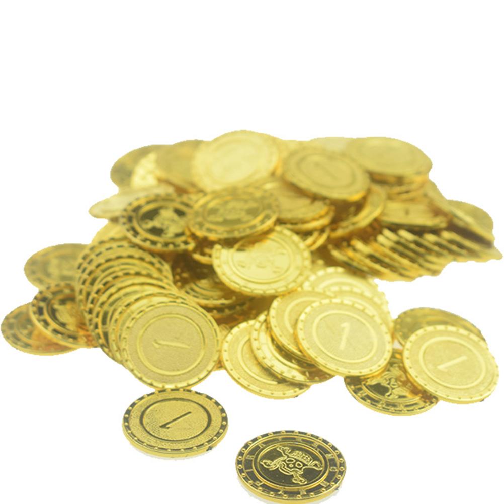 100Pcs Gold Münzen Kunststoff Spiel Münzen Gold Schatz Münzen Halloween-Party Requisiten
