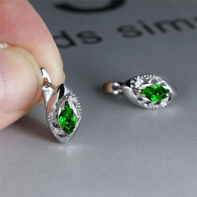Einfache Mode Regenbogen Zirkon Hoop Ohrringe Rose Gold Silber Farbe Ohrringe Weibliche Nette Mehrfarbige Birthstone Ohrringe Für Frauen silber grün