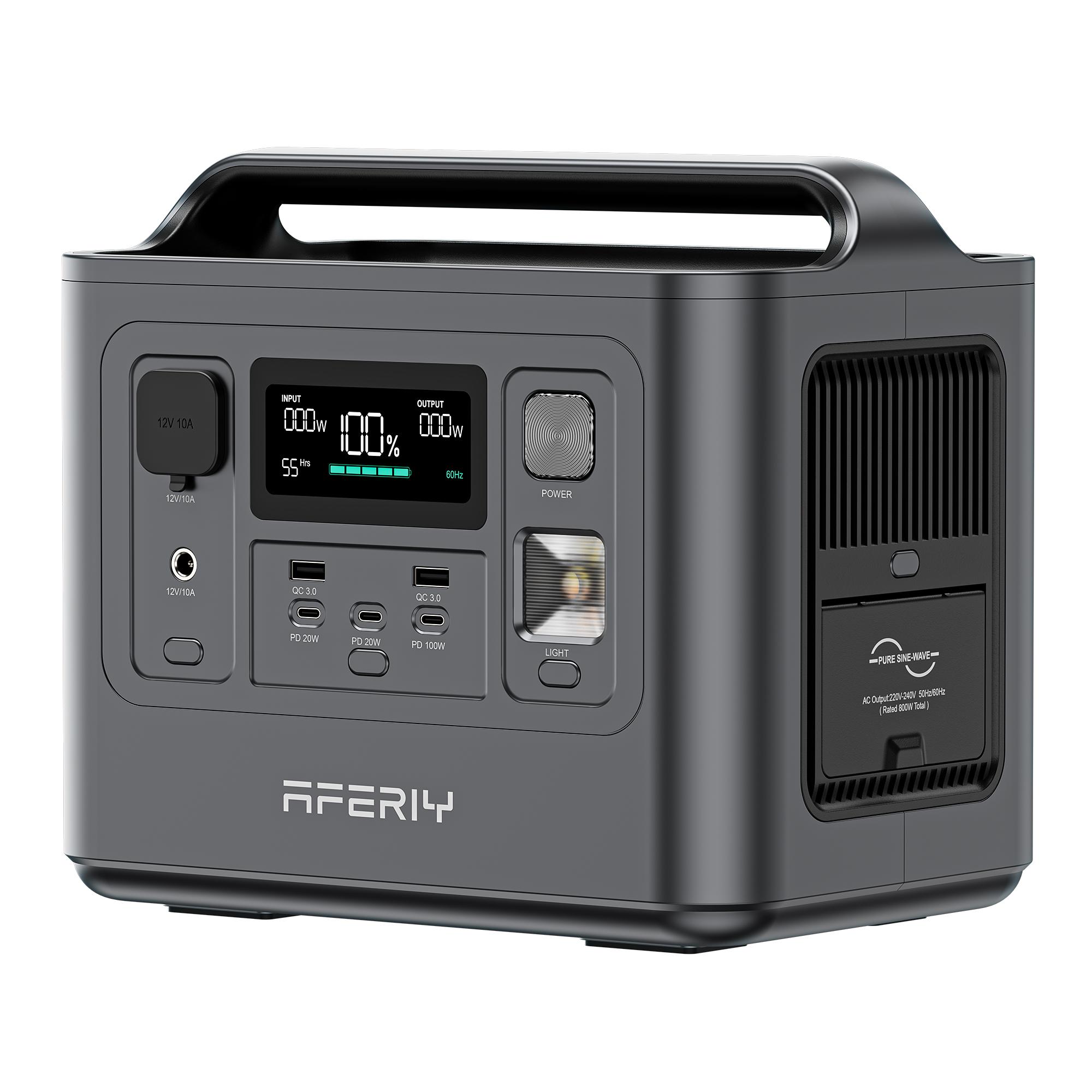 Tragbare Powerstation AFERIY P010, 800W Ausgang 512Wh LiFePO4 Akku, 8 Ausgänge, Powerstation für Outdoor Camping/Wohnmobil/Heim-Backup grau