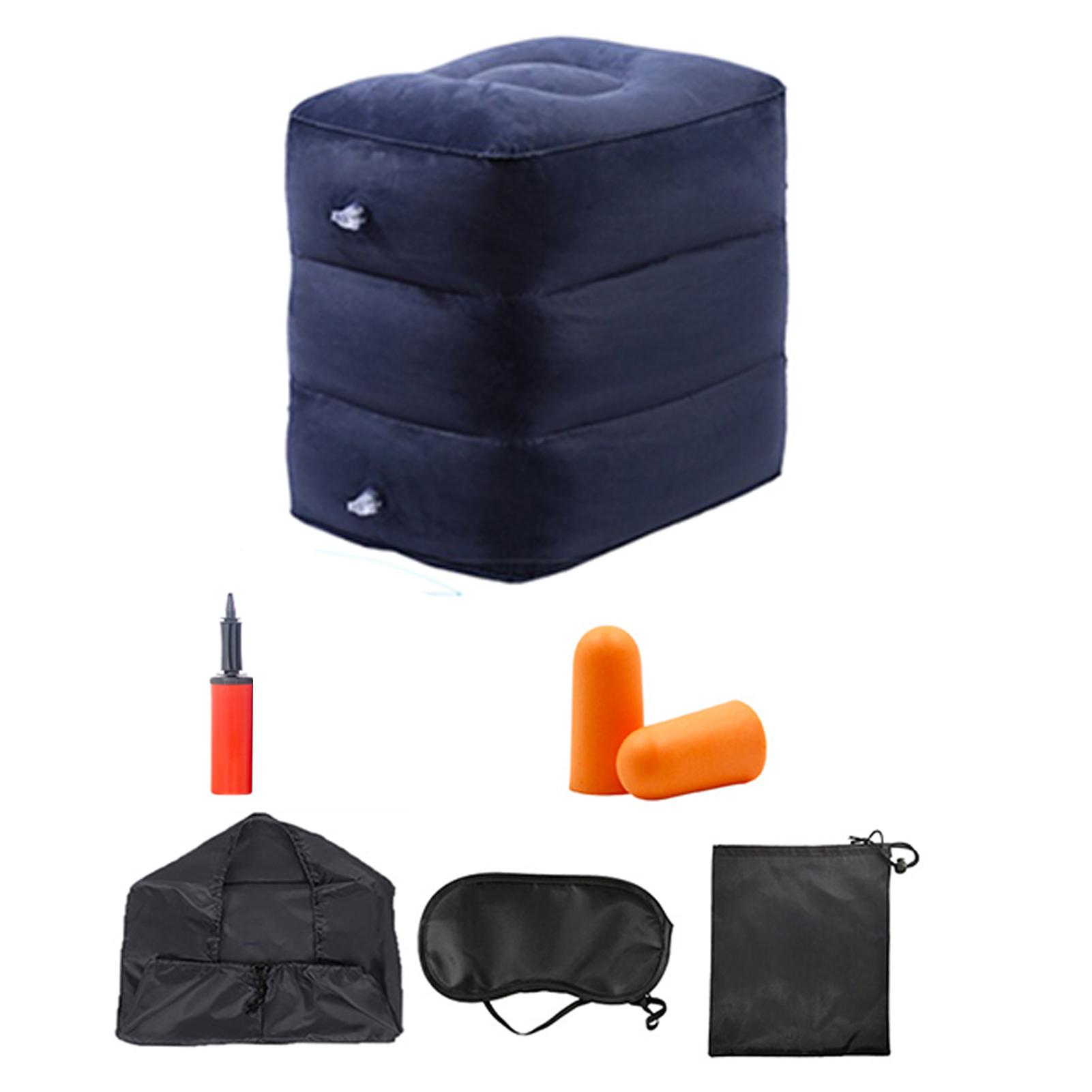 7 stücke Aufblasbare Reise Fußstütze Kissen Höhe Einstellbar 3 Schichten Kinder Flugzeug Bett für Flugzeug navy blau