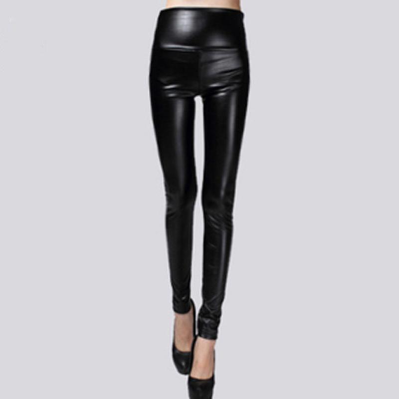 SURE XIAO STORY Elastische Stretch-Kunstleder-Herbst-Winter-Bleistifthose Damen Samt-PU-Lederhose S schwarz