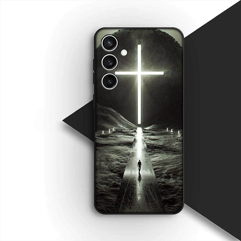 Jesus Christus Gott Christliches Kreuz Hülle für Samsung Galaxy S25 S24 S23 FE Ultra Plus S7 Edge S25+ S24+ A56 5G + Coque Handyhülle Galaxy S24 gray