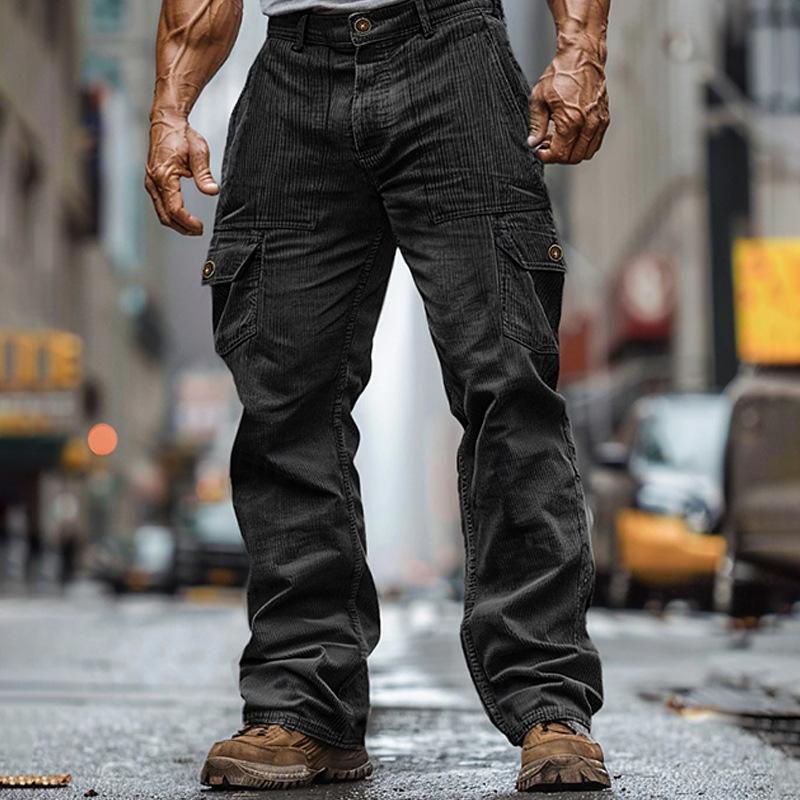 Herren Braune Cargohose mit Mehreren Taschen, Dicke Arbeitskleidungshose, Strapazierfähige Utility-Hose für Outdoor- und Freizeitkleidung XL schwarz