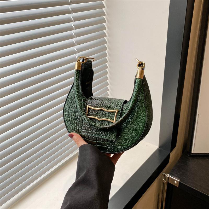 Frisch Süß und Modisch Einfach Einfarbige Steinmuster PU Tasche Damen Tasche Rund und Vielseitig Ein Schulter Unterarmtasche Damen Tasche gray