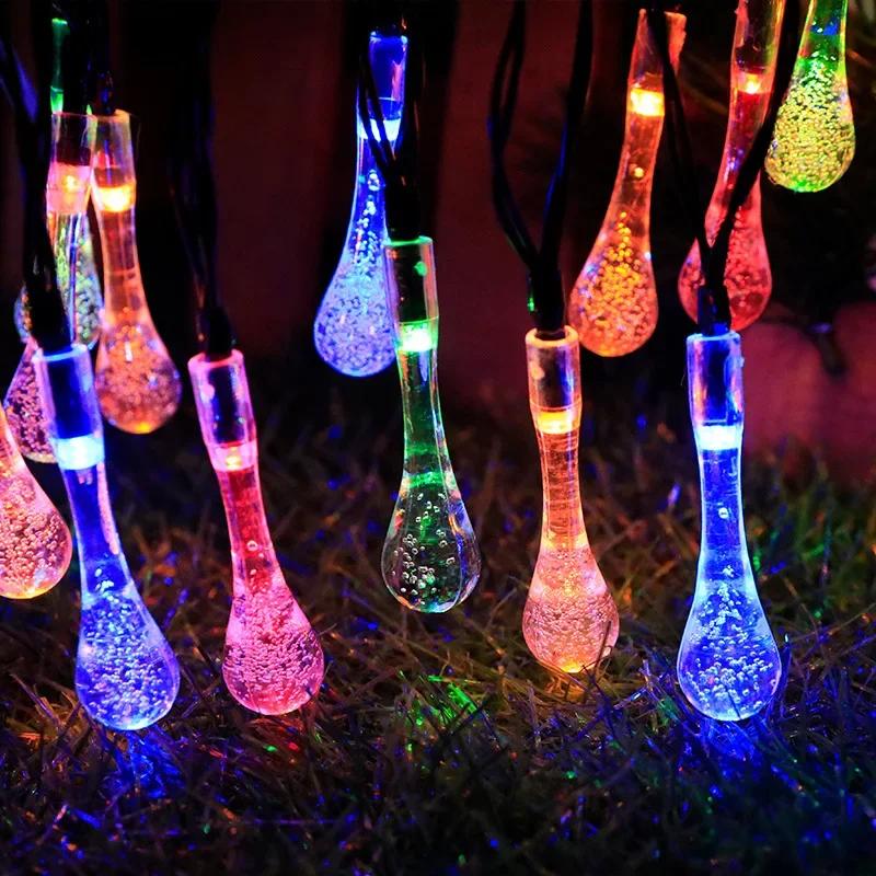 Wassertropfen Solar Lichterkette Wasserdicht Außen 6M 30LED Solar Girlandenlampe Dekoration Weihnachten Hochzeit Party Garten 6M 40LED-multicolor