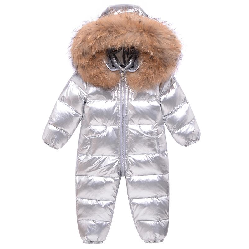 Baby Einteiler Daunenjacke Neugeborenen Baby Strampler Kuschelkleidung Jungen und Mädchen Baby Gehen Sie raus um es warm zu halten Winter Krabbelkleidung 100cm silber