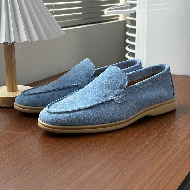 Mode Herren Klassischer Britischer Stil Slipper Mokassins Kuhveloursleder Echtes Leder Mode Herren Freizeitschuhe Herren Outdoor Fahr-Flats 43 himmelblaue