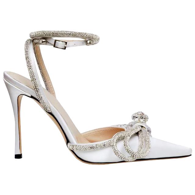 Neue Sandalen Frauen Kristall Schmetterling Knoten Seide High Heels Schuhe Frauen Mode Party Jäten Schuhe Frauen Zapatos Mujer 38 weiß