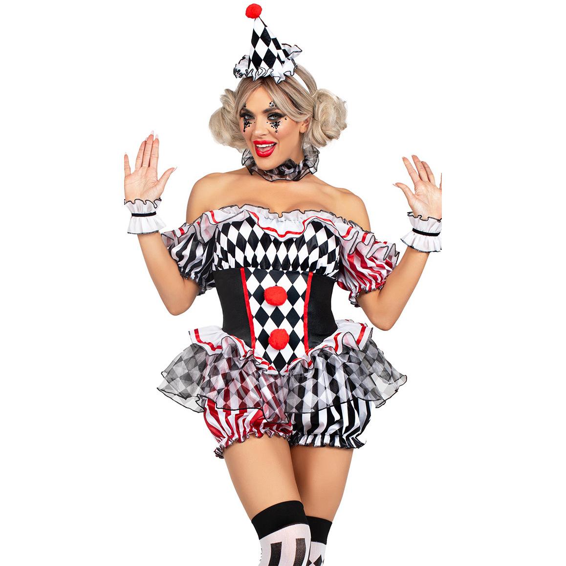 S-3XL Halloween Damen Clown COS Kostüm Cosplay Uniform Party Auftrittskostüm Verschiedenes Clown Kostüm Kostüm XL beige