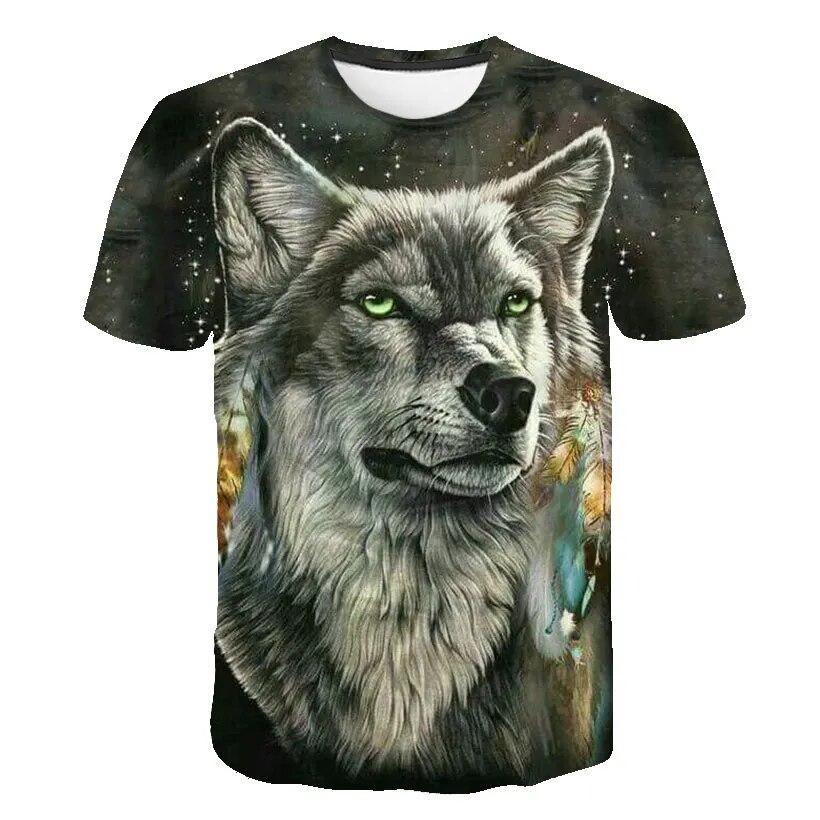 Tier Wolf Sommer Männer T-shirt 3D Kurzarm Freizeit Tier Wolf T-shirt Mode Gedruckt T-shirt Mode XXXXXL gray