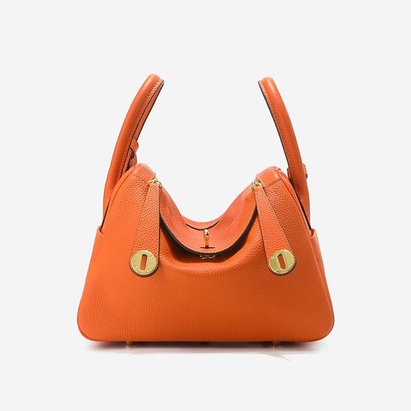 Erste Schicht Rindsleder Lindy Tasche Damen Schulterkissen Tasche Einfache Pendler kleine Tasche Große Kapazität Leder Umhängetasche 19CM orange