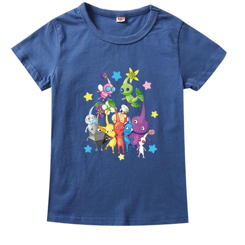 2025 neueste Spiel Pikmin 4 Wiki T-shirts Kinder Sommer Kleidung Jungen Cartoon T-shirt Baby Mädchen Kurzarm Tops kinder Kleidung 130 blue