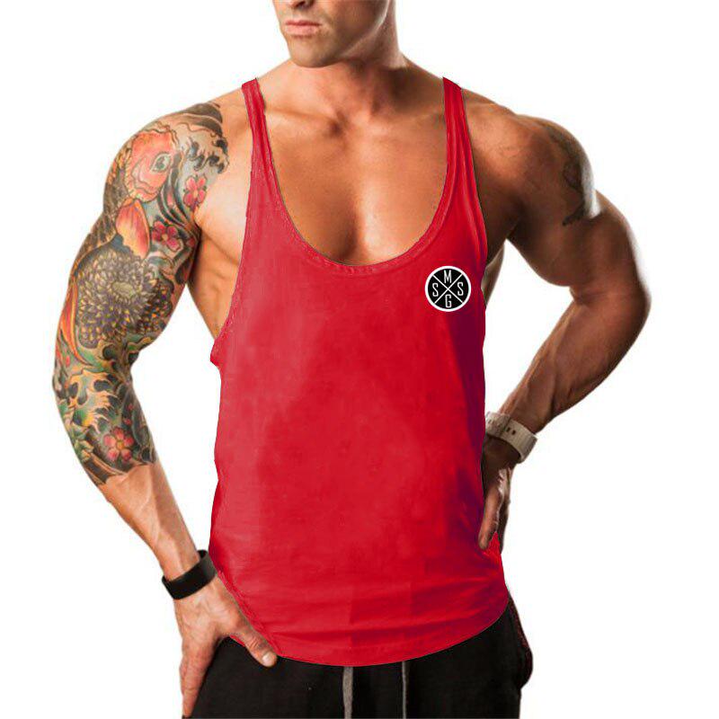 Neu eingetroffene Herren-Sport-String-Unterhemden, ärmellos, Fitness, Bodybuilding, Tanktops, Fitnessstudio, Workout-Kleidung für Männer XL rot