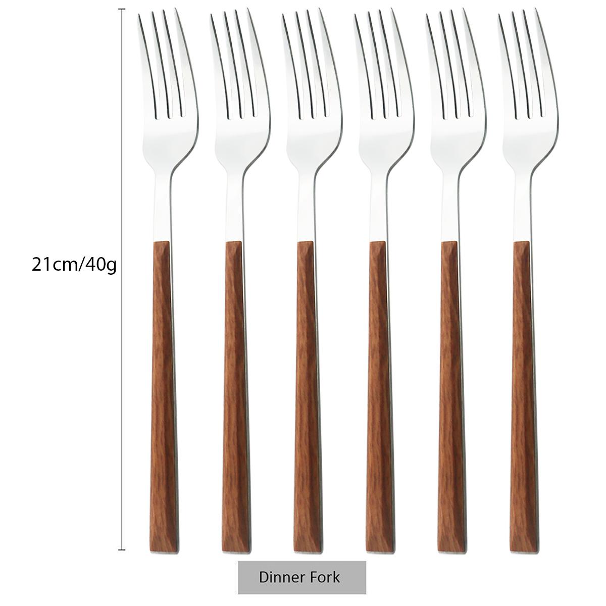 6Pcs Abendessen Gabel Set Nachahmung Holzgriff Geschirr Besteck Set Edelstahl Geschirr Küche Gabeln Besteck Besteck braun