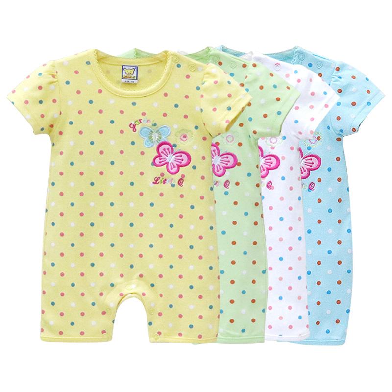 4 Teile/los Mädchen Baby Kurzarm Romper Infant Einteilige Kleidung Sommer Unisex Neugeborenen Welle Punkt Kleidung Kidswear 74 dargestellt