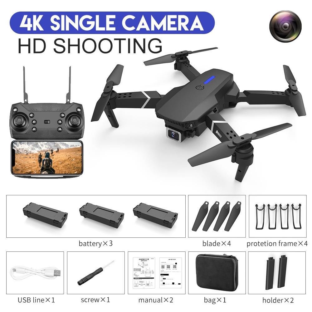 2023 neue E88 RC Mini Drohne 4K Weitwinkel Single/Dual Kamera Optische Fluss Positionierung WiFi FPV Hubschrauber faltbare Selfie Quadcopter Spielzeug Geschenk single camera 3 battery