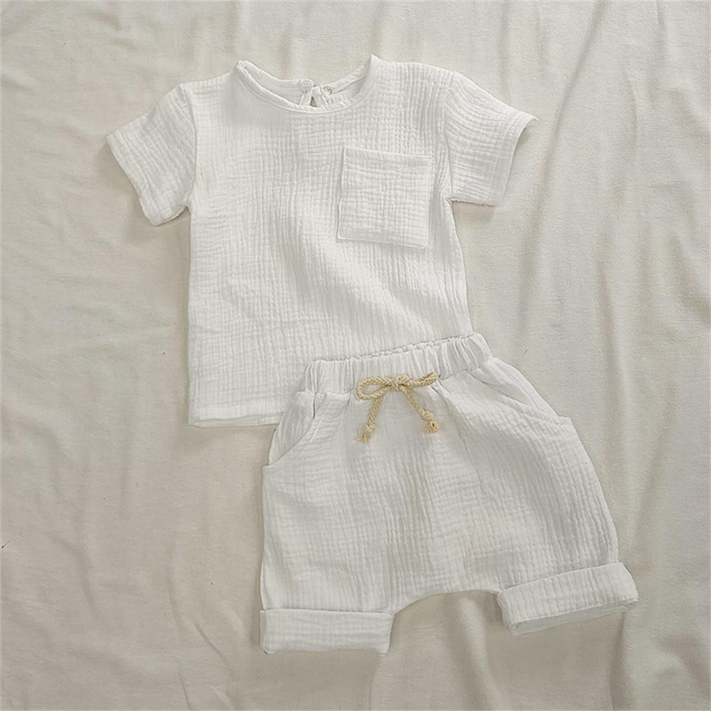 Bio-Baumwolle Babykleidung Set Sommer Lässig Oberteile Shorts Für Jungen Mädchen Set Unisex Kleinkinder 2 Teile Kinder Baby Outfits Kleidung 90cm weiß
