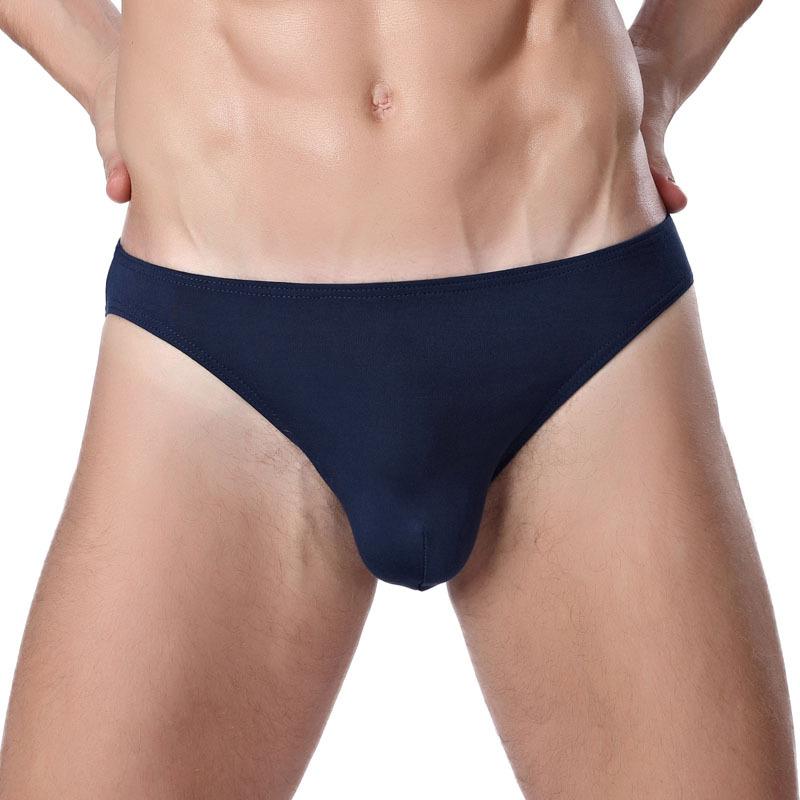 Sommer Sexy Unterhosen Modal Flexible Herren Slips Einfarbige Unterwäsche Atmungsaktive Seidige mittlere Taille Flaches Schwimmen Schnell trocknend Transparenter dünner Boxer L dunkelblau