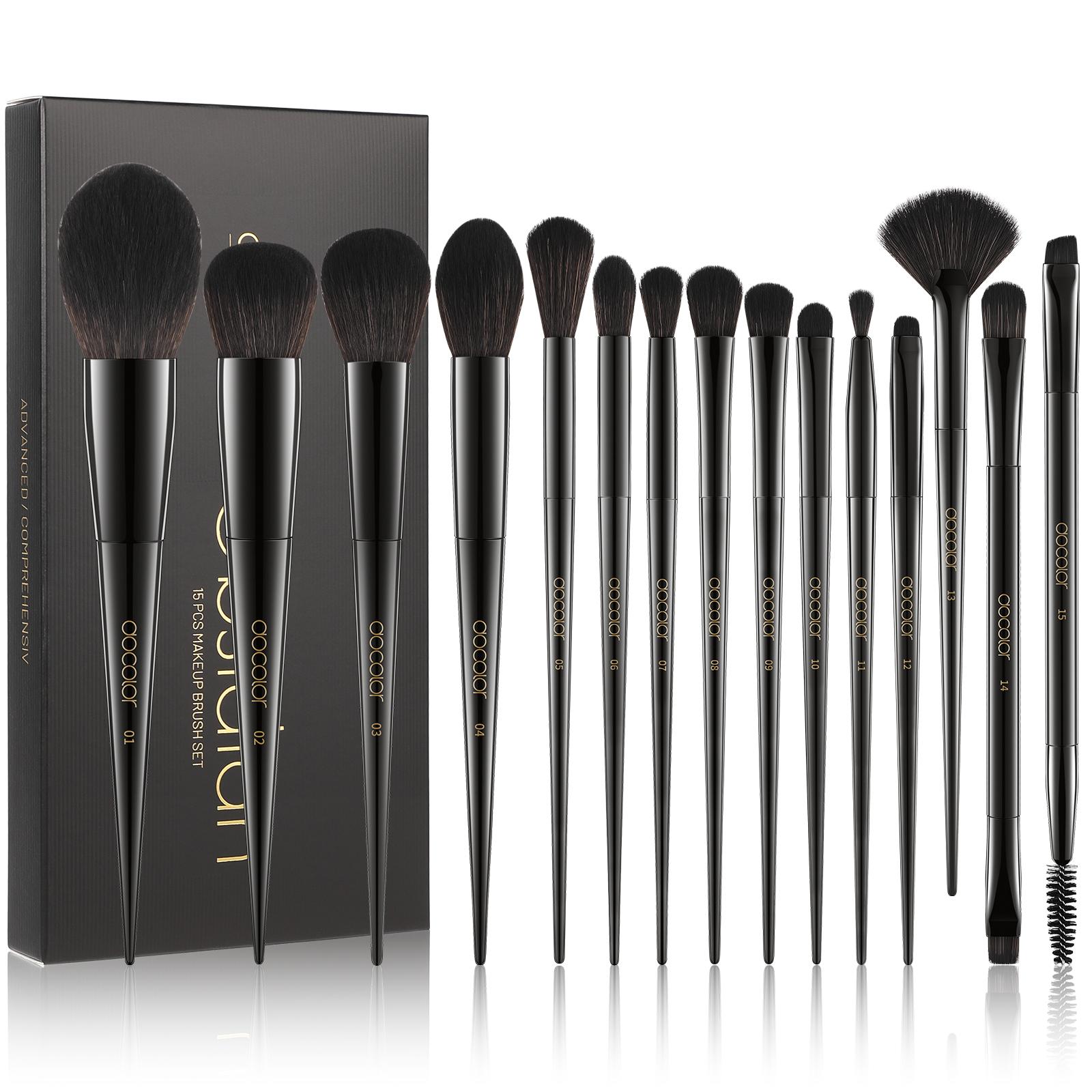 Docolor Professionelles Make-up-Pinsel-Set, 30-teiliges Make-up-Pinsel-Set, hochwertiges synthetisches Pulver, Kabuki, Foundation, Lidschatten, Eyeliner, Augenbrauen-Make-up-Pinsel-Set Makeup Brushes Set 15Pcs schwarz
