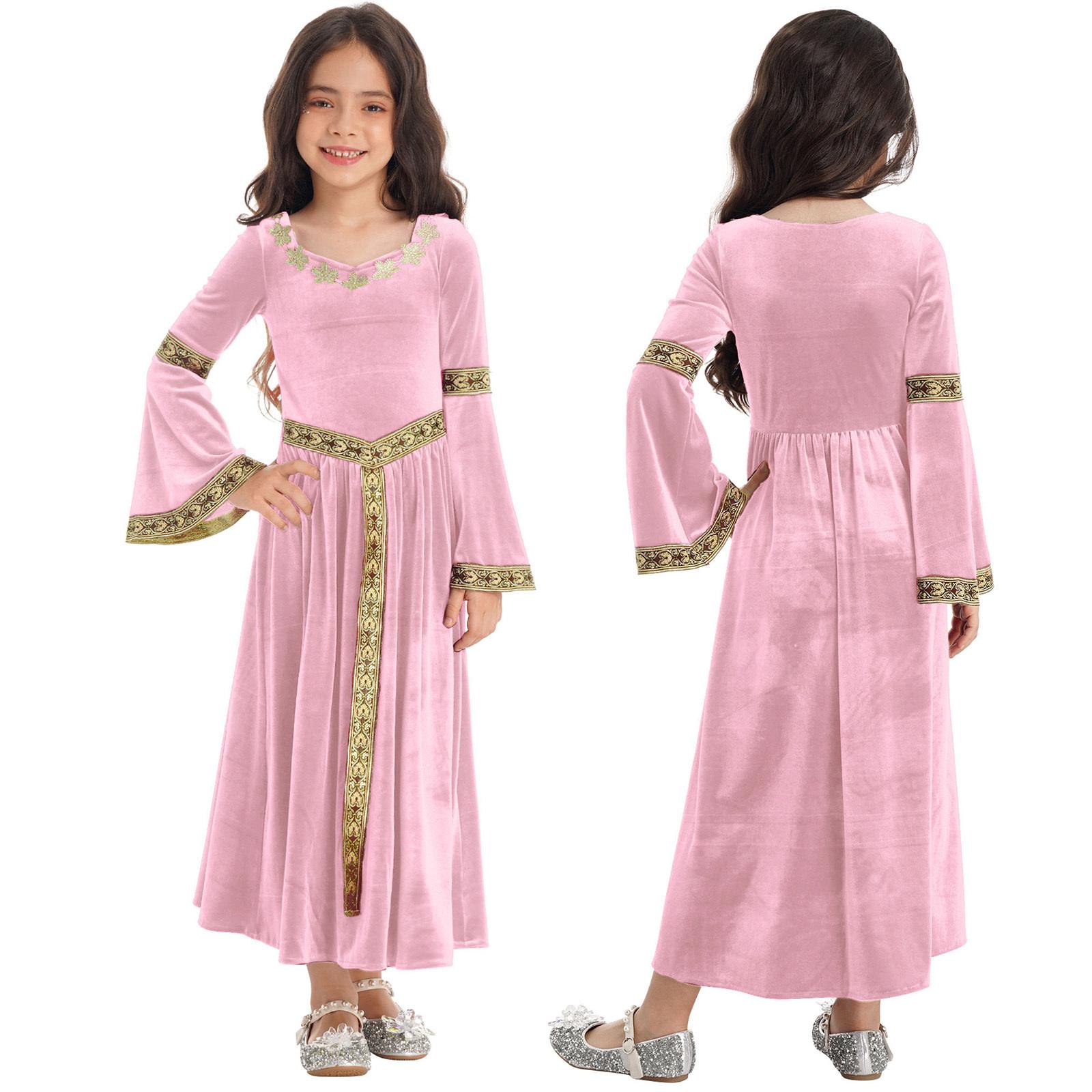 Mittelalter Kostüm Mädchen Mittelalterkleid Vintage Prinzessin Maxikleid Renaissance Cosplay Kostüm Partykleid 15-16 Years rosa