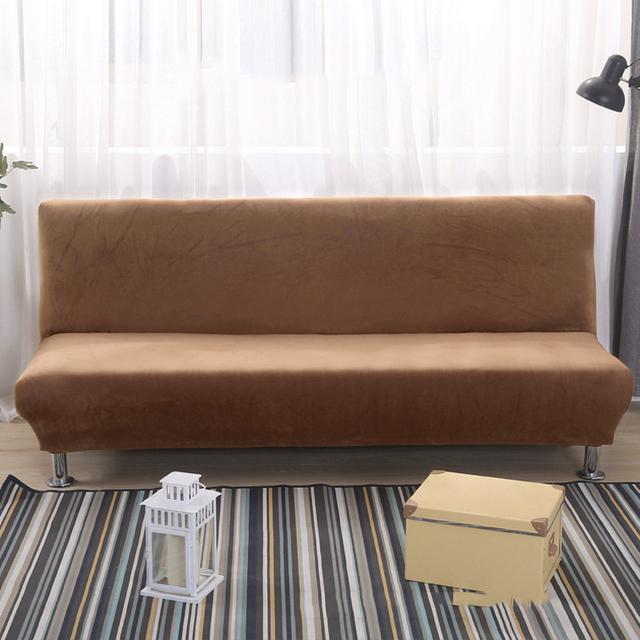 Plüsch Schlafsofa Abdeckung Einfarbig All-Inclusive Überwurf Sofa Möbel Bett Ohne Armlehne Couch Schutzhüllen Klappsofa Möbel Bett Sofa Abdeckung S Size beige