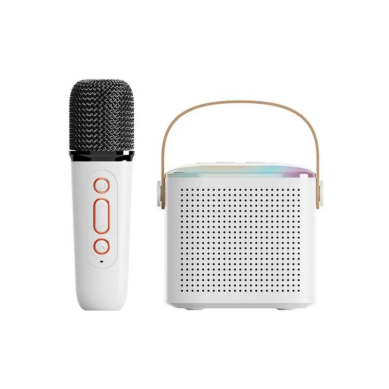 Y1 Mikrofon Karaoke Maschine Bluetooth Lautsprecher 5.3 System mit 2 drahtlosen Mikrofonen RGB Licht Home Familie Gesang Lautsprecher Kind Geschenk White 1 Mic