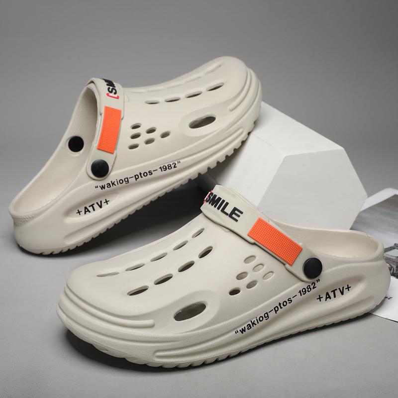 Große Größe 47 Herren Clogs Weiche Sohle Atmungsaktive Strand Hausschuhe Herren Hausschuhe Outdoor Rutschfeste Hausschuhe Strandschuhe Hausschuhe 42-43 graue