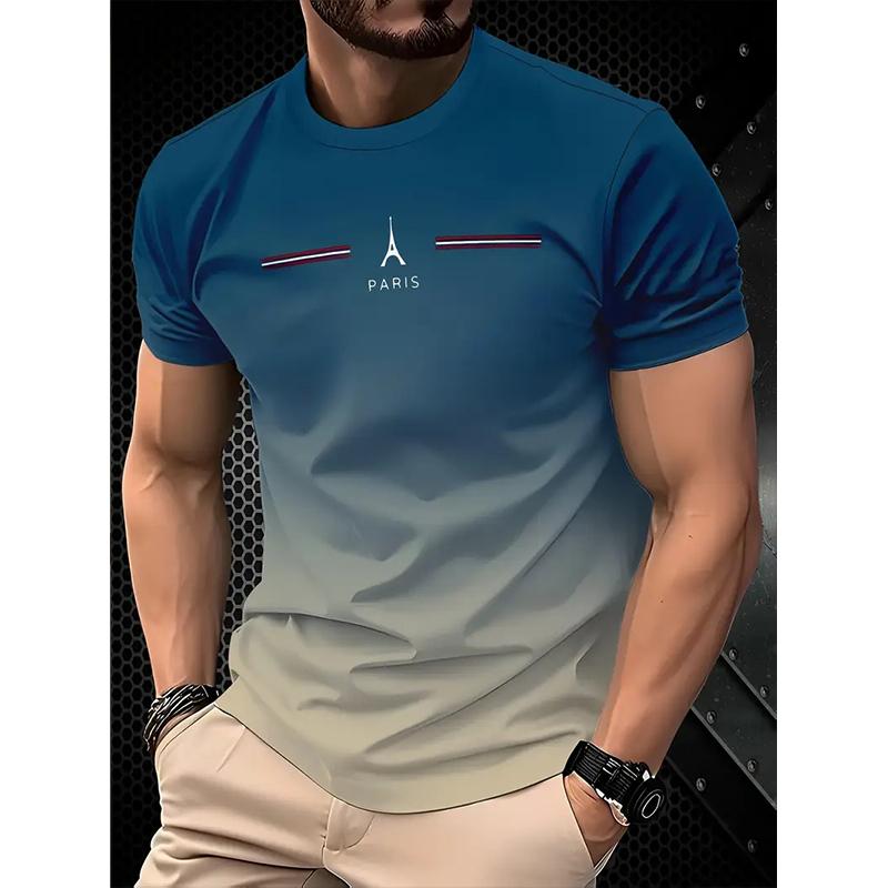 Neues Sommer Herrenmode T-Shirt Persönlichkeit Farbverlauf Bedruckt Herren T-Shirt Top L blau