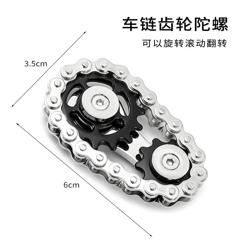 Zahnräder Schwungrad Fingerspitzenkreisel Fidget Spinner Antistress Angst Metall Fahrradketten Spinner Fidget Spielzeug für Erwachsene Kinder schwarz