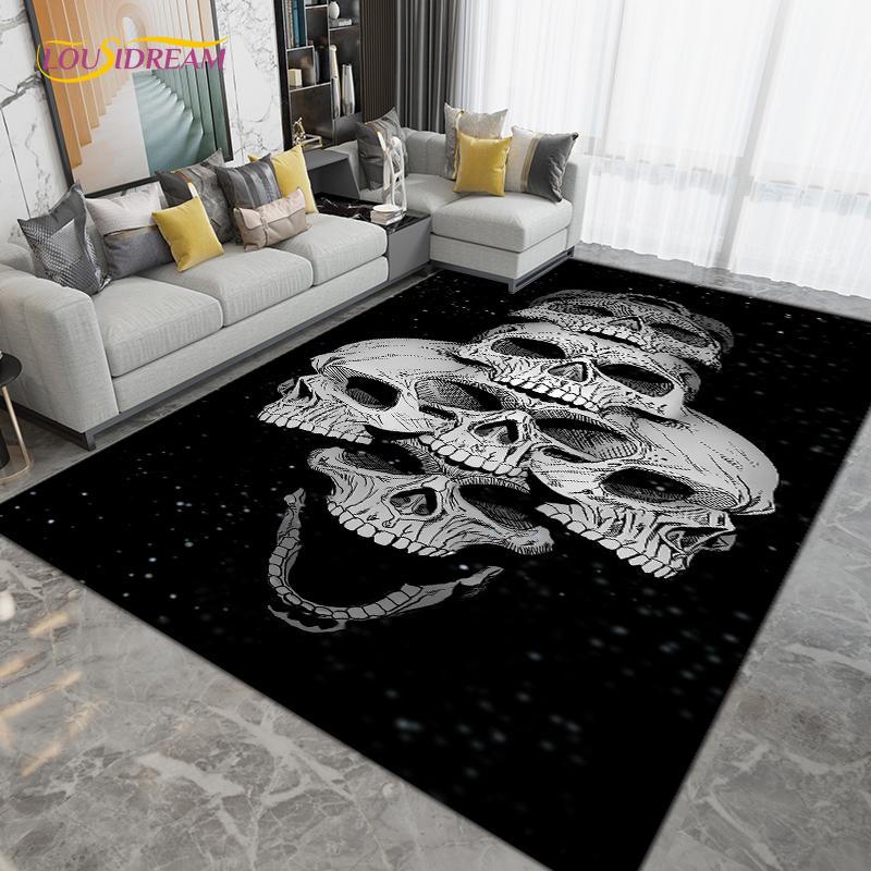 Horror Totenkopf Kunst Bereichsteppich, Teppiche für Wohnzimmer Schlafzimmer Dekoration, Sofa Stuhl Kissen Teppich, Küche Badezimmer Bodenmatte 60*90cm