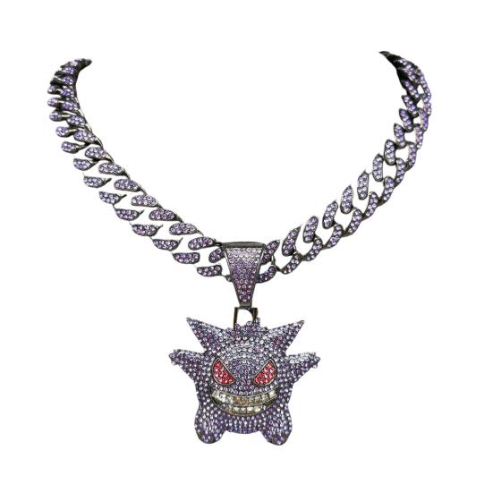 Yousheng Cartoon Anhänger Kubanische Halskette Glänzender Strassstein Inlay Lila Gold Silber Farbe Legierung Herren Damen Halskette Mode Accessoires Geschenk A violett