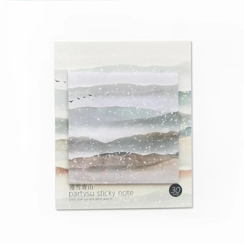 Sakura Hibiskus Tuschemalerei Notizen Haftnotizen Marmor Exquisites Design Notizbuch Schreibwaren Büro Schulbedarf Snow mountain