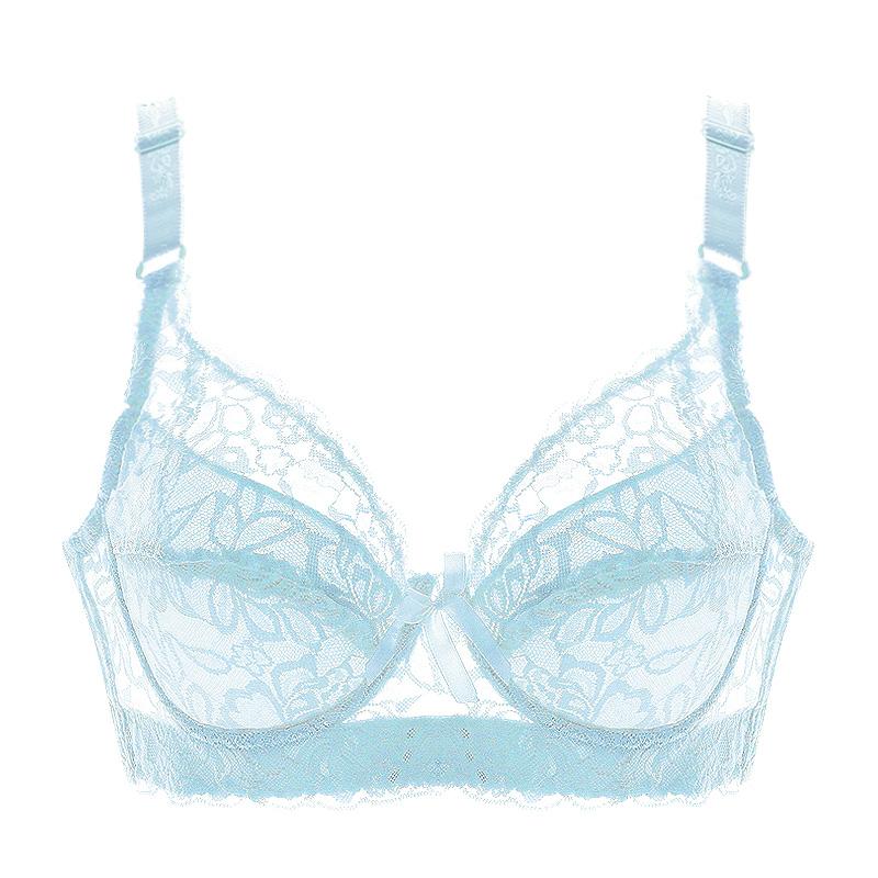 Frauen Unterwäsche Kleiner BH Plus Size Undewire Verstellbarer Spitzen-Damen-BH Brustbezug BCD Große Spitzen-BHs 34/75D hellblaue