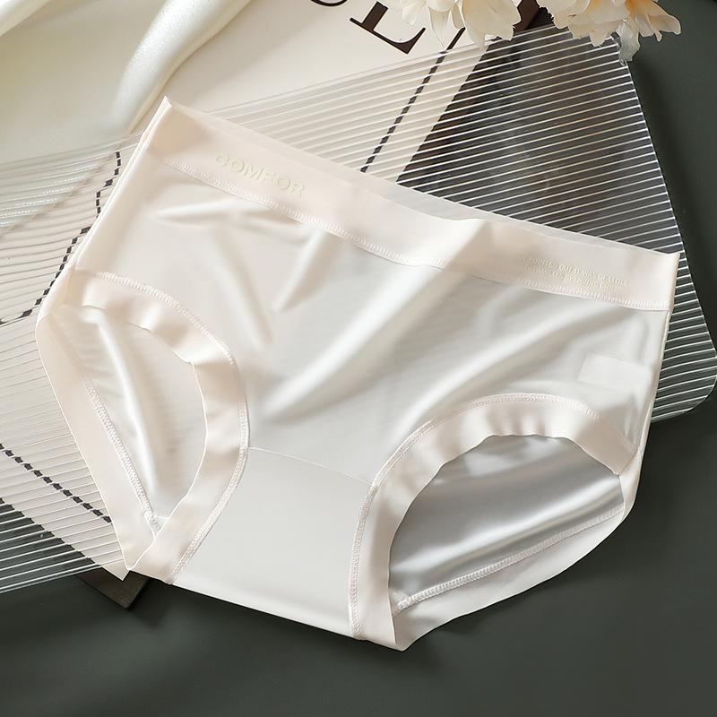 Ultradünne nahtlose Eis-Seiden-Unterwäsche für Damen, Schritt aus reiner Baumwolle, Taillenmasken-Slips, atmungsaktiv, schnelltrocknend, Slips M L XL M beige
