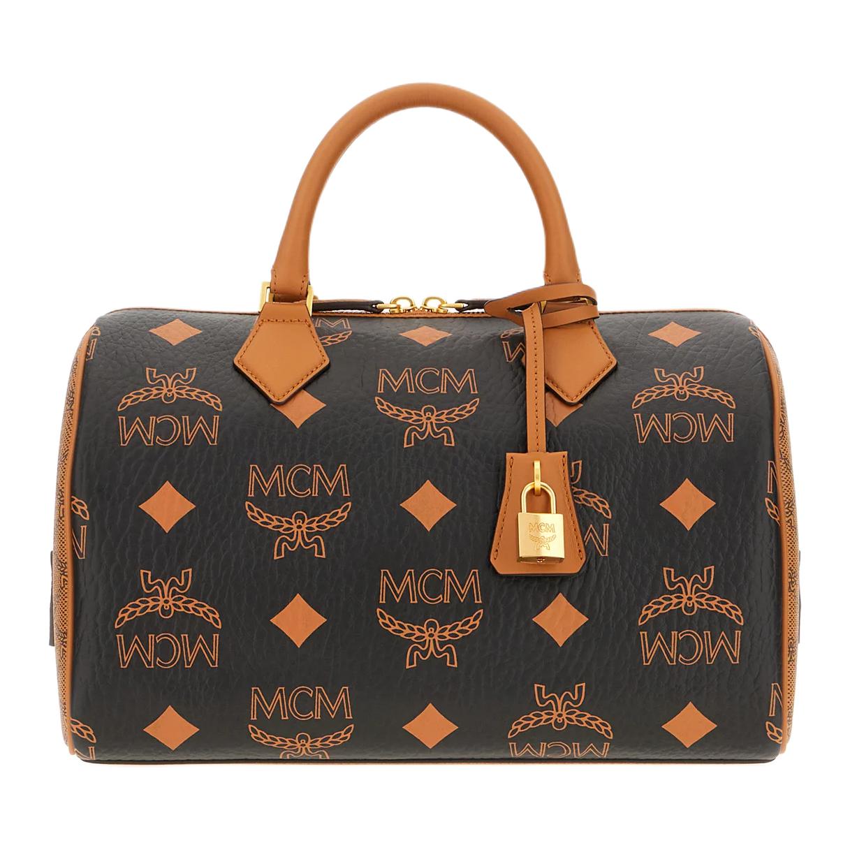 MCM Klassischer Print Metallbeschläge Boston Tasche Damen Umhängetasche Schwarz MWBEAEA04BK Basic Set (Bag+Dust Bag)